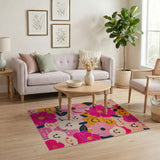 Whimsical Smiling Flowers Area Rug