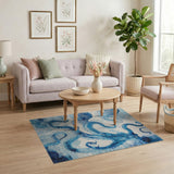 ODIKA Blue Octopus Abstract Washable Rug - Coastal Low Pile Non-Slip Area Rug