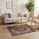 Vibrant Orange Navy Persian Medallion Rug