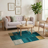 Teal Geometric Modern Area Rug with Gold Accents