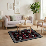 Black Red White Tribal Snowflake Area Rug