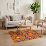 Orange Kids Cartoon Road Map Area Rug