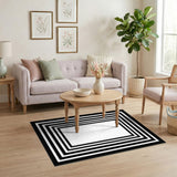 Black White Layered Frame Geometric Area Rug