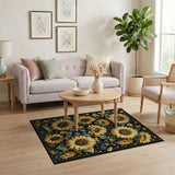 Golden Sunflowers Floral Area Rug