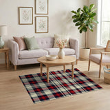 Red Navy Cream Plaid Area Rug