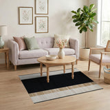 Modern Black Ivory Tan Striped Area Rug