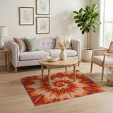 Vibrant Orange Spiral Tie-Dye Area Rug