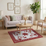 Red Rose Cutout Floral Area Rug with Ornate Border