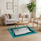 Layered Teal Geometric Modern Area Rug