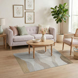 Beige and Neutral Neutral Abstract Wave Area Rug