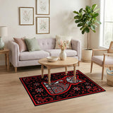 Bold Red Cartoon Cat Area Rug with Stars Bow