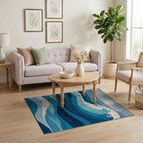 Moonlit Crashing Waves Blue Area Rug