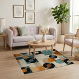 ODIKA Mid-Century Modern Vinyl Record Washable Area Rug - Retro Geometric Non-Slip Low Pile