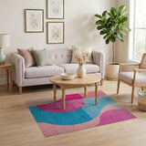 Vibrant Pink Teal Geometric Abstract Area Rug