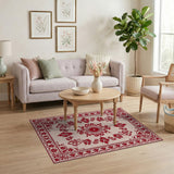 Red Elegant Red Floral Medallion Persian Rug