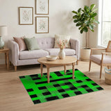 Vibrant Green Black Checkered Geometric Rug