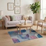 Modern Geometric Abstract Area Rug in Blue Pink Grey
