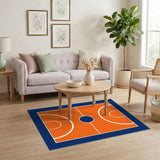 Geometric Modern Basketball Orange Basketball Court Area Rug