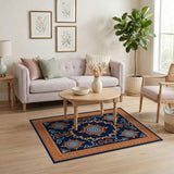 Navy Blue Orange Persian Medallion Area Rug
