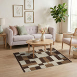 Modern Brown Tan Geometric Block Area Rug