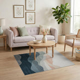 Abstract Layered Mountains Blue Teal Area Rug