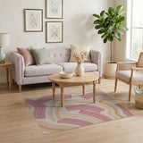 ODIKA Abstract Brushstroke Washable Area Rug - Pink & Tan Low Pile Modern Carpet