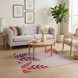 Blush Pink Red Leaf Silhouette Area Rug