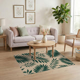 Green Palm Leaf Beige Area Rug