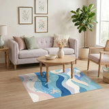 Dolphin Wave Blue Teal Coastal Area Rug