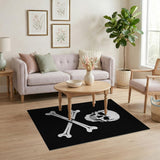 Washable Black Skull & Crossbones Area Rug, Low Pile Non-Slip