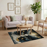 Ethereal Golden Moon Starry Waves Area Rug