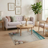 ODIKA Beach Coastal Washable Area Rug - Non-Slip Low Pile Starfish & Shell Decor