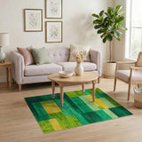 Vibrant Green Yellow Geometric Block Area Rug