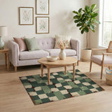 Vintage Distressed Green Checkered Area Rug