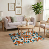 Orange Teal Geometric Starburst Area Rug