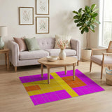 Purple Framed Orange Yellow Geometric Textured Rug