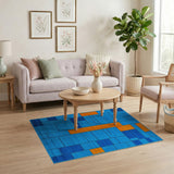 Teal Blue Orange Geometric Block Area Rug