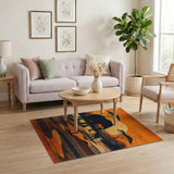 Savanna Elephants Sunset Orange Area Rug