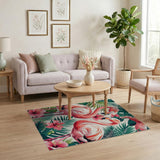 Pink Flamingos with Tropical Leaves Hibiscus Rug