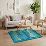 Coastal Beach Blue and Teal Teal Ocean Waves Coastal Area Rug