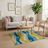 Coastal Blue Teal Waves Starfish Area Rug