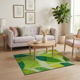 Layered Green Leaves Geometric Area Rug