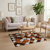 3D Orange Geometric Cube Area Rug