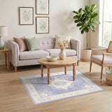 Blue and Teal Blue Distressed Vintage Floral Area Rug
