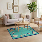 Coastal Beach Teal Seashell Starfish Coastal Area Rug