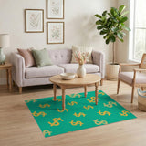Yellow Dollar Signs on Teal Scatter Rug
