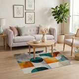 Modern Geometric Teal Orange Area Rug