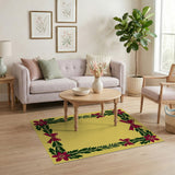 Festive Poinsettia Holly Border Area Rug