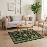 Luxurious Dark Green Floral Area Rug with Gold Accents