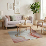 Blush Pink Gold Veined Abstract Area Rug